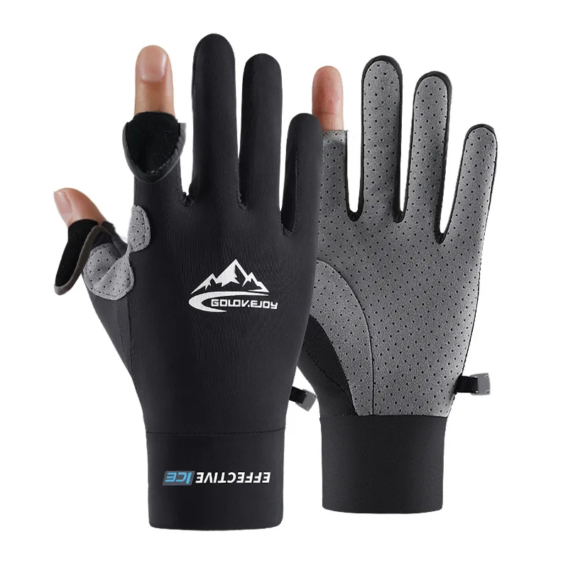 Ice silk sunscreen gloves for men summer UV protection outdoor sports fishing gloves non-slip dew finger touch screen