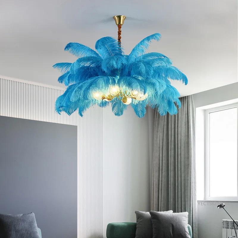 

GHJUYIOL All copper American Nordic living room bedroom creative ostrich feather pendant light