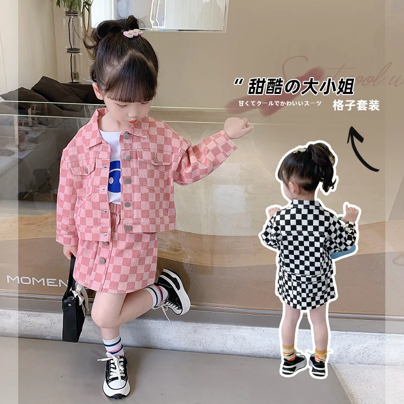 

Online Celebrity Clothing 2024 Autumn Girls' Small Fragrance Suit Foreign Style Children's Skirt Two Piece Set Live Stream Trend