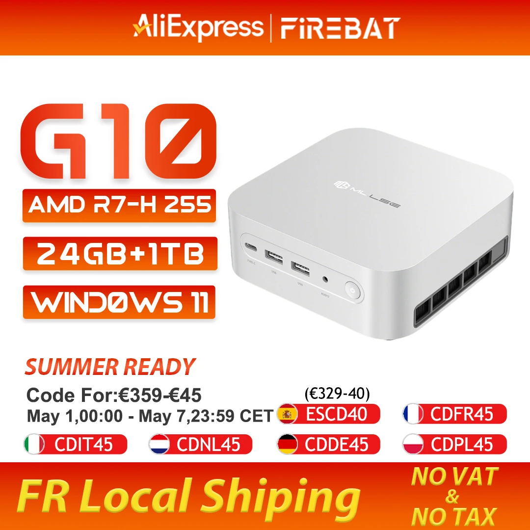 Mini PC Mllse G10 Novo com AMD Ryzen 7 H 255, 24GB de RAM, 1TB SSD, Wi-Fi 6, BT5.2, USB4.0, Windows 11 Pro, Computador Mini para Jogos
