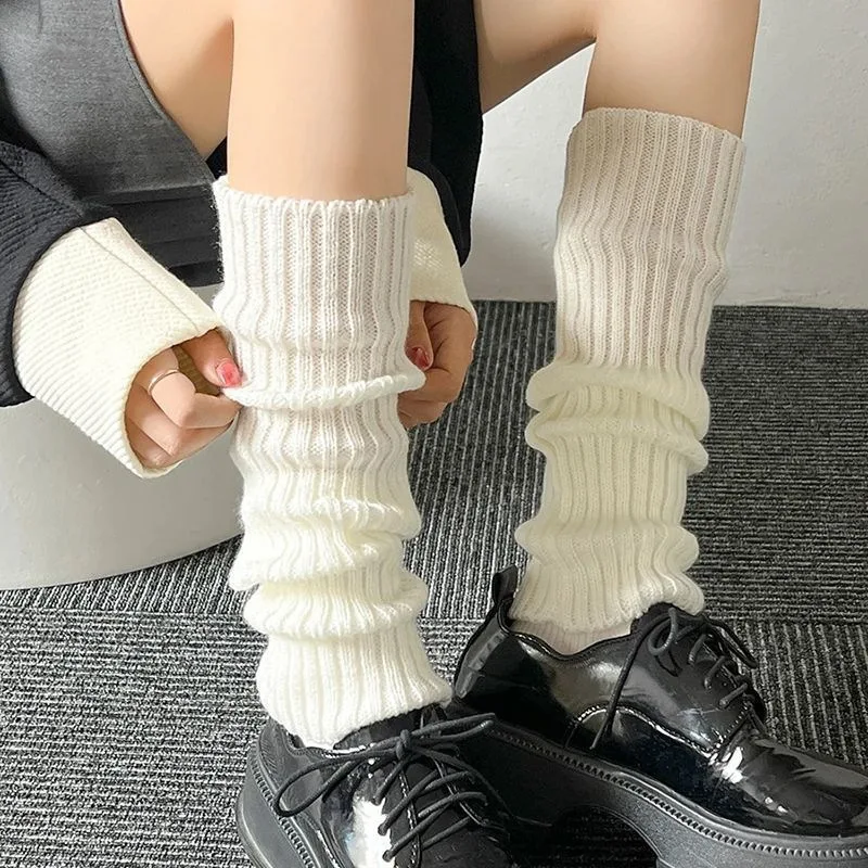 로리타 레그워머 40/70cm 양말 시원하고 루즈한 니트 따뜻한 발 커버 화이트 블랙 워머 여성 가을 겨울 크로셰 양말 부츠 커프스