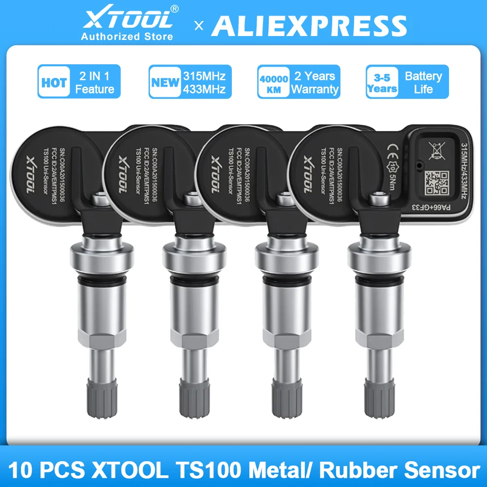 10 PCS XTOOL TS100 2 in 1 SENSOR 315MHz & 433MHz TPMS Sensor Tire Repair Tools Scanner Tire Pressure Monitor Tester Programming