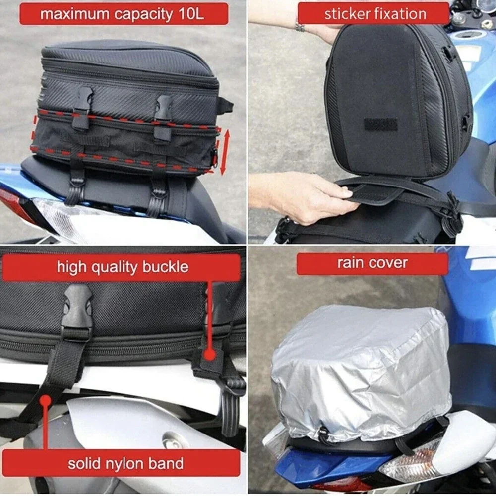 Motorcycle Helmet Bag Rear Seat Trunk with Rain Cover 7.5-10L Large Capacity Waterproof Oxford Cloth Luggage Storage Universal
