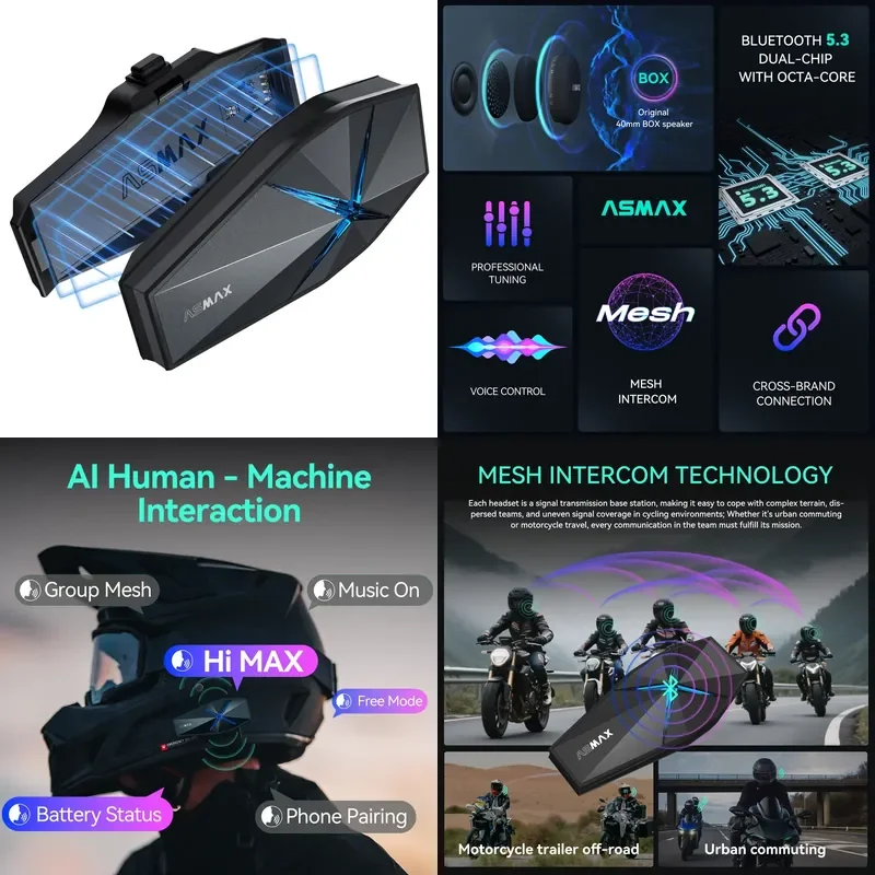 ASMAX F1 PRO 10 Riders Helmet Headset 1000m Bluetooth MESH