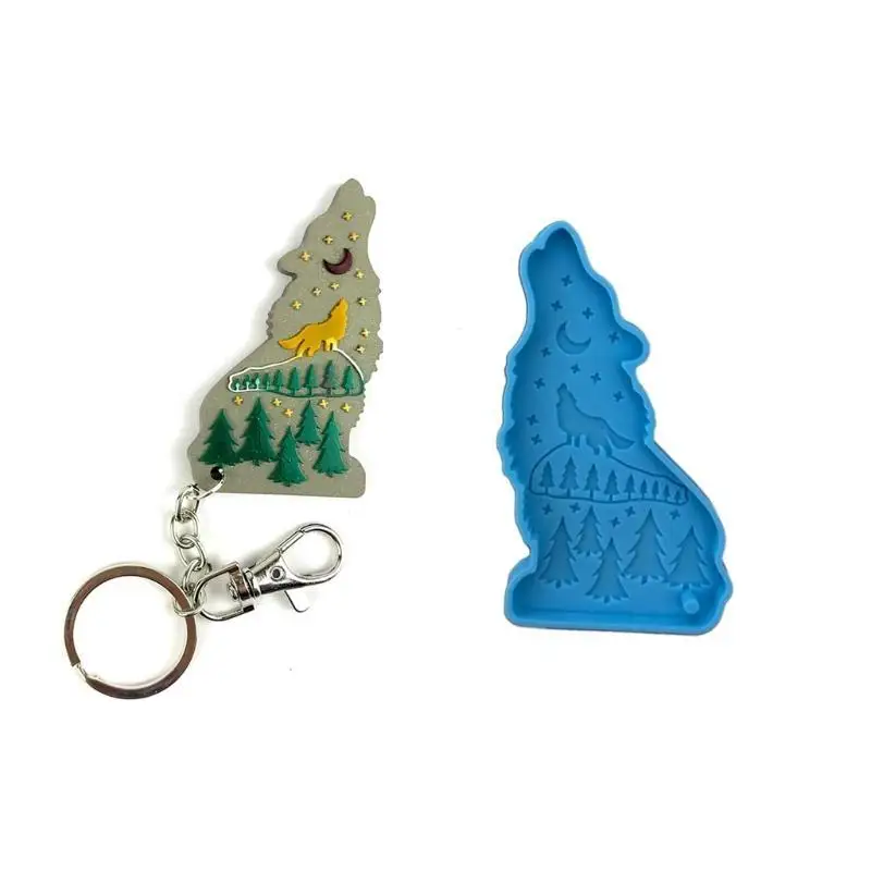 A52E Shiny Wolf Schlüsselbund Epoxy Harz Form Halskette Anhänger Silikon Form DIY Handwerk Schmuck Decortaion Casting Mould – Detail 3