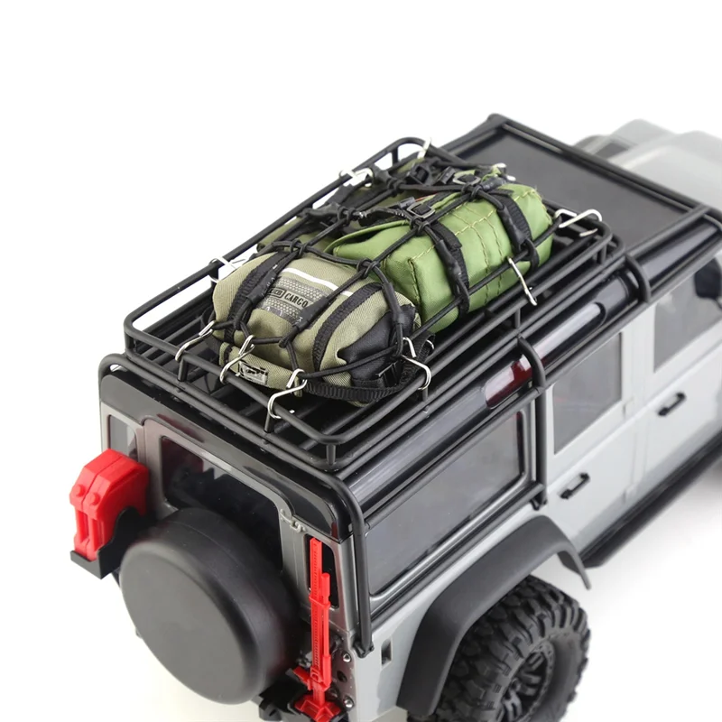 Bolsa de almacenamiento de simulación, bolsa de techo, bolsa de equipaje, decoración de bolso para TRX4M Axial SCX24 1/18 1/24 RC Crawler Car, verde