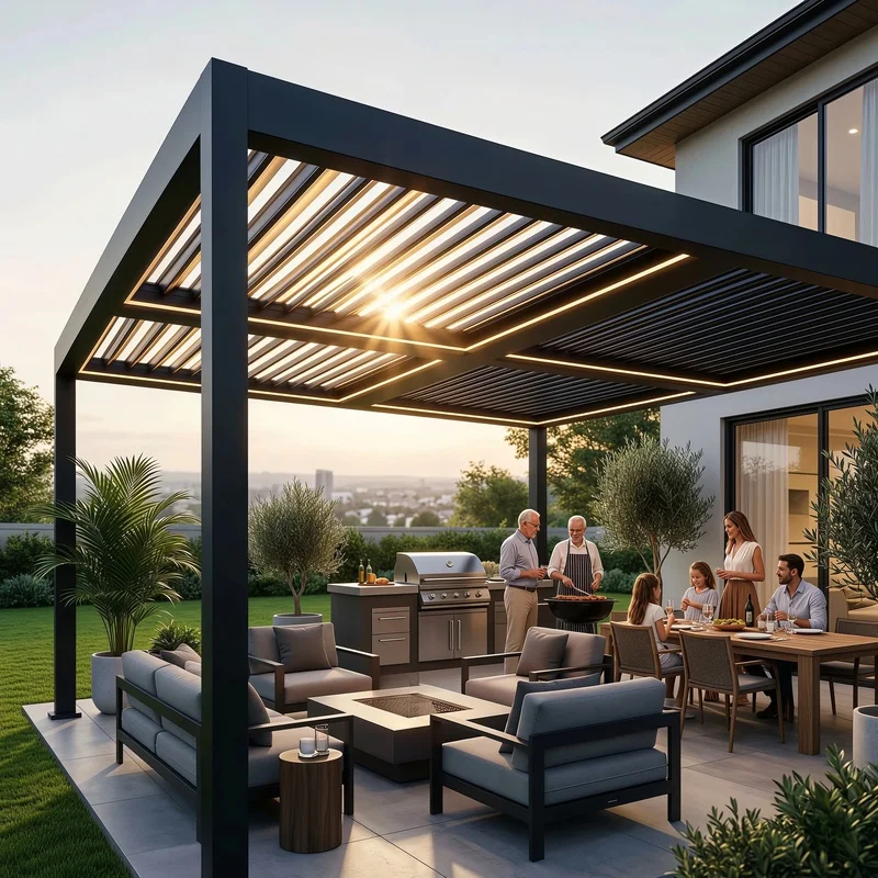Aluminum Pergola Gazebo Balcony Backyard Heat Resistant Oil Proof Shelter Standing Heavy-Duty Outdoor BBQ