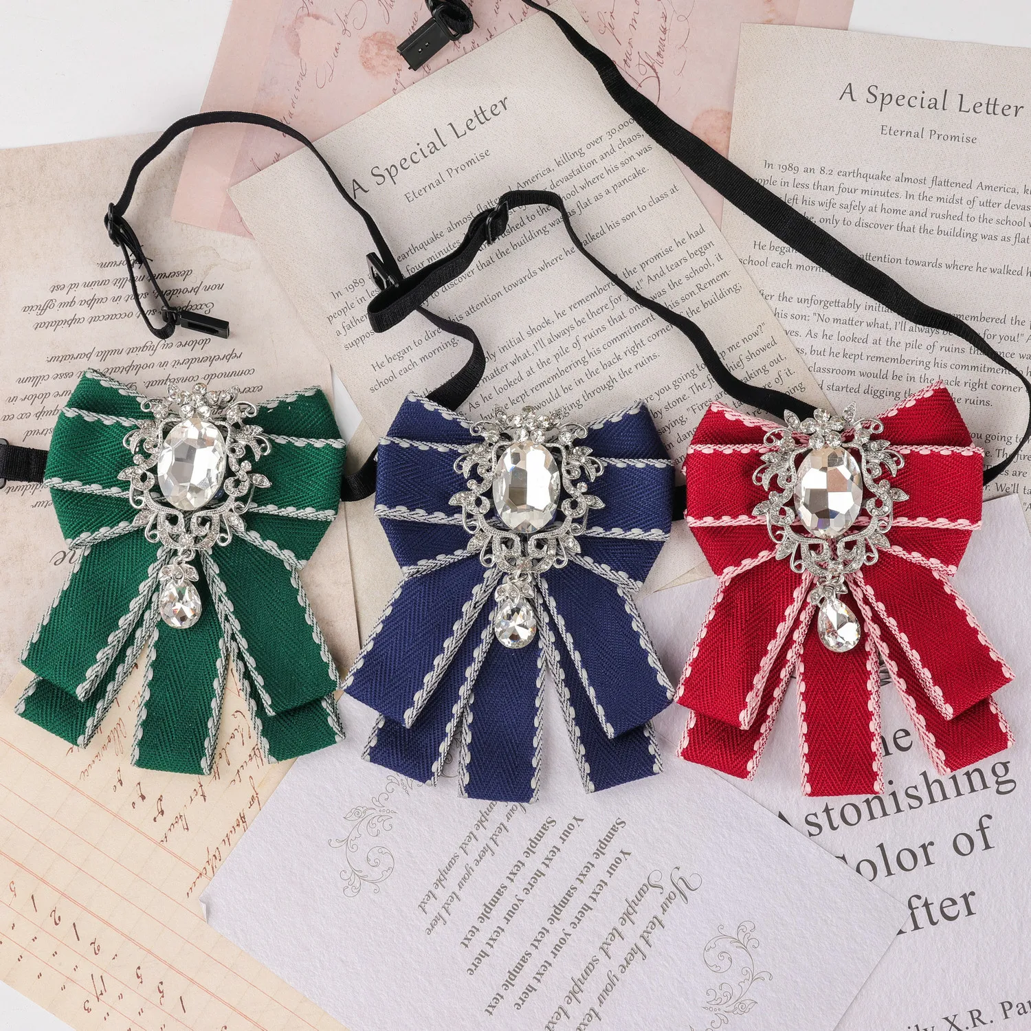 Neue Elegante Koreanische Damen-Schleife, Herren Schwarze Strass-Hemdkragen-Schleife, Mädchen Modische Fliege, Hochzeits- und Party-Krawatte – Detail 6