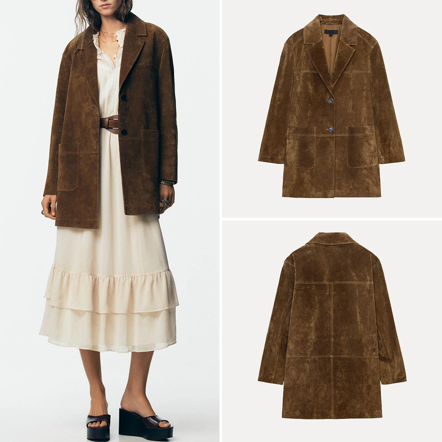 

Ele замшевый костюм Jaet, женский осенний костюм, Новое поступление 2021, прямой крой, длинный свек на одной пуговице, чистый цвет