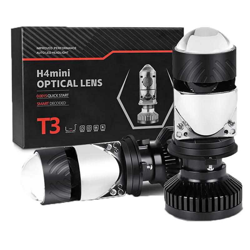 

H4 Car Headlight LED Mini Projector Lens T3 Headlight Bulbs High Low Beam Plug play LED Headlight 100W Auto Lamp 12V 24V Fog Lig