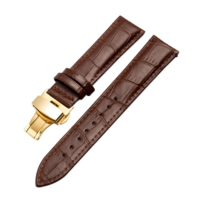 14 16 18 20 22 24mm High Quality Waterproof Leather Watch Strap Stainless Steel Butterfly Buckle Watch Accessories with Box