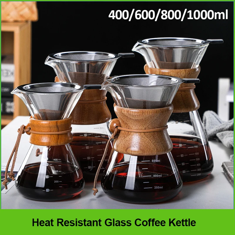 400/600/800/1000ml Hand Brewed Coffee Sharing Pot Filter Screen Glass Coffee Filter Cup Coffee Pot Set Drip Glass Pot Coffee Jar