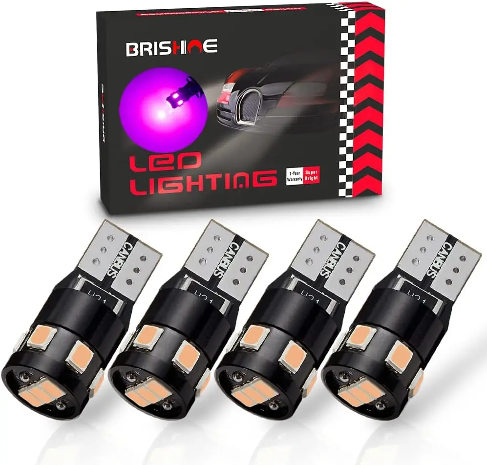 

300LM Extremely Bright Canbus Error Free 194 168 2825 W5W T10 LED Bulbs Purple 9-SMD 2835 Chipsets for Dome Map Door Courtesy Li