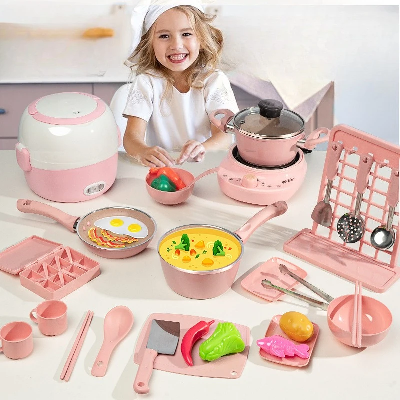 18/24/48Pcs Mini Kitchen Set to Make Real Food Cooking Electric Furnace Stainless Steel Supplies Play House Toys for Kids Gifts