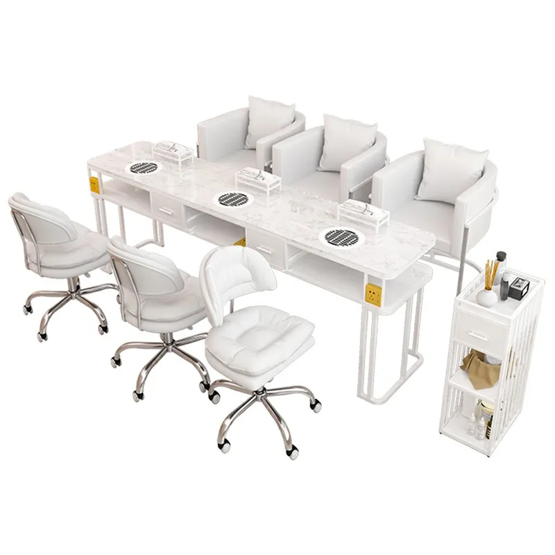 Newly Designed White Marble Panel Vacuum Cleaner, Modern Nail Table And Chair Set