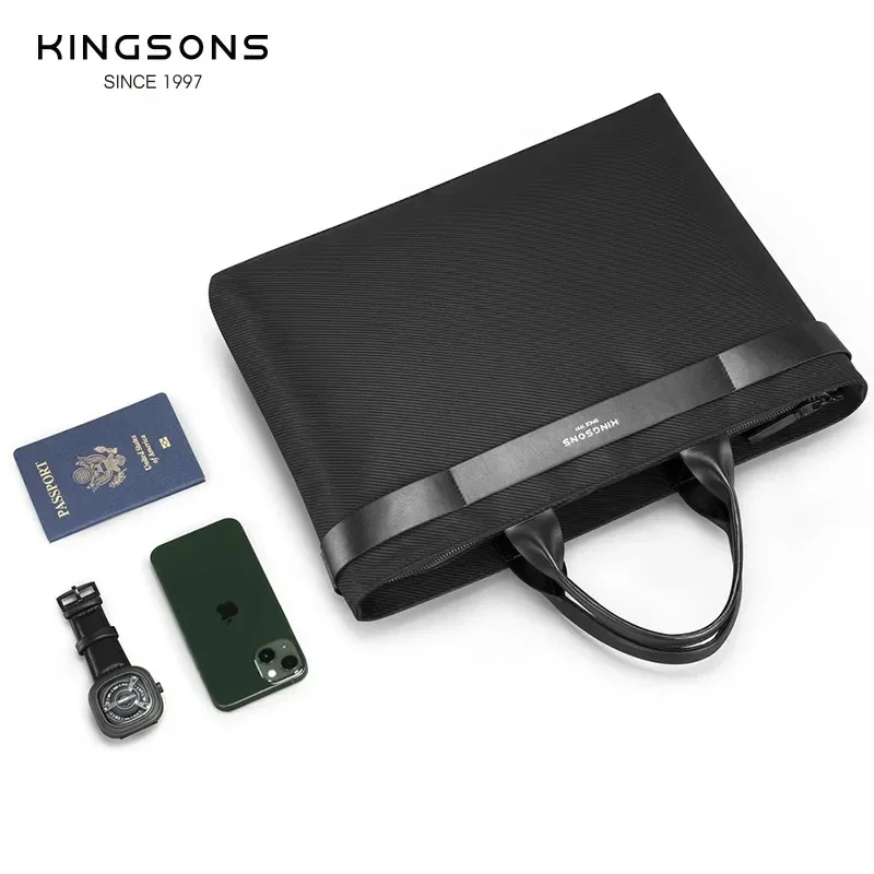 Kingsons 2024 Men Women Fashion Business Briefcase 15.6 inch Laptop Bag Waterproof Top-Handle Bag Classic Black Handbag