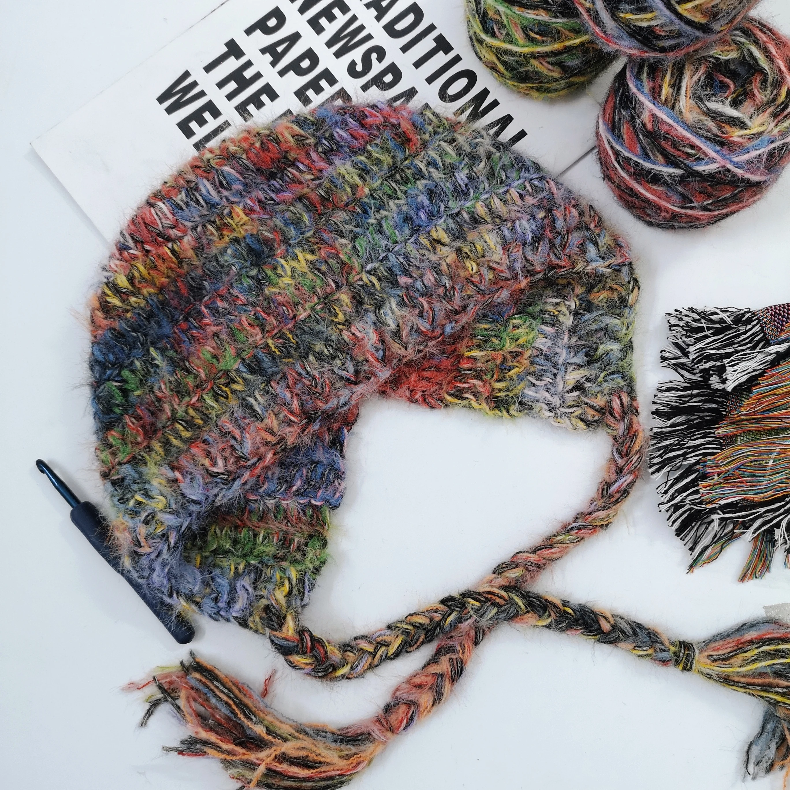 كرتان (160 جرام إجماليًا) خيوط ممزوجة عتيقة، قبعة صغيرة منسوجة دافئة ومريحة وسميكة من الكروشيه هدية مصنوعة يدويًا يمكنك صنعها بنفسك #3