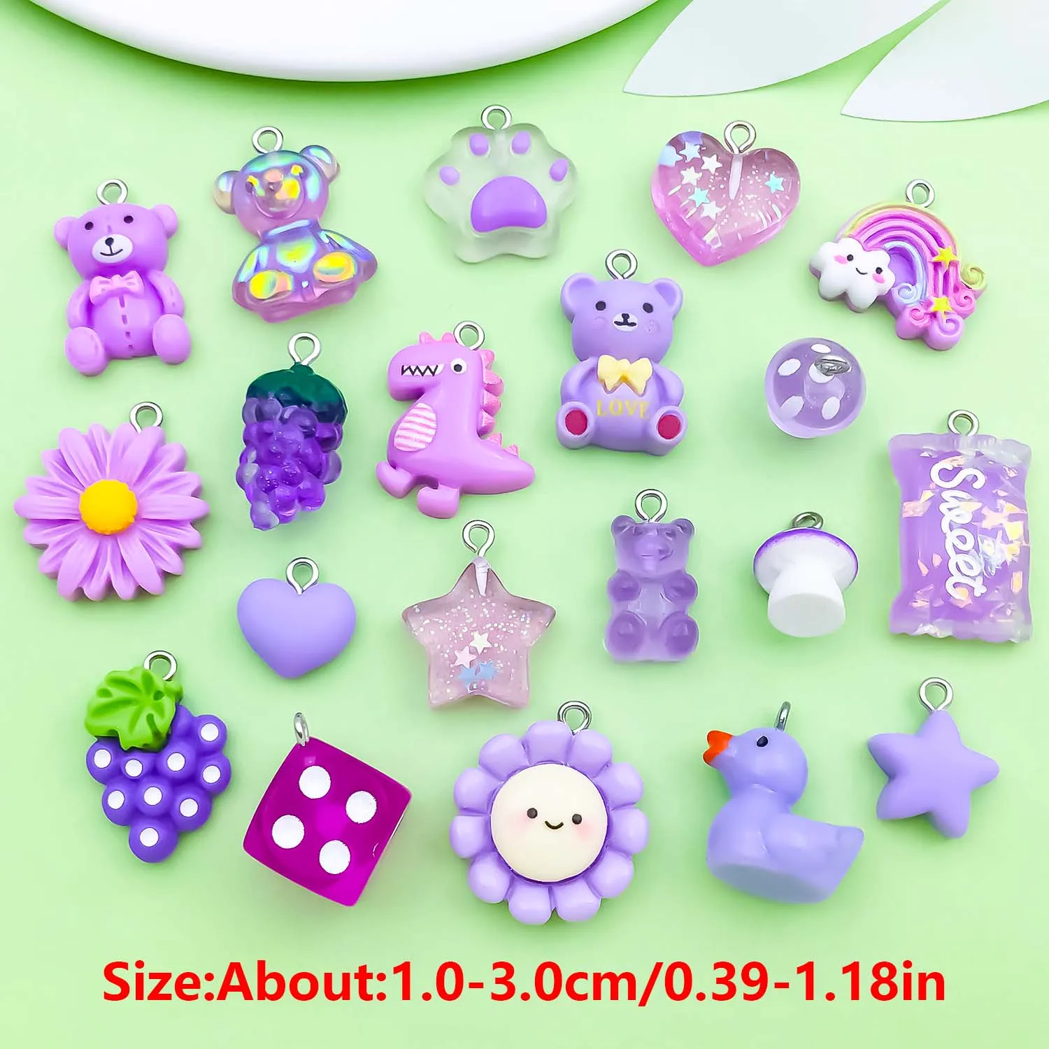 20pcs Purple Resin Charms, 3D Food, Animal, and Plant Pendants for DIY Bracelets Necklaces Earrings Jewelry Making Accessories