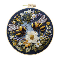 Pattern Embroidery Kit Black Cloth for Beginners Flower Bee Fabric Included with Needle Instruction Stamped Cross Stitch