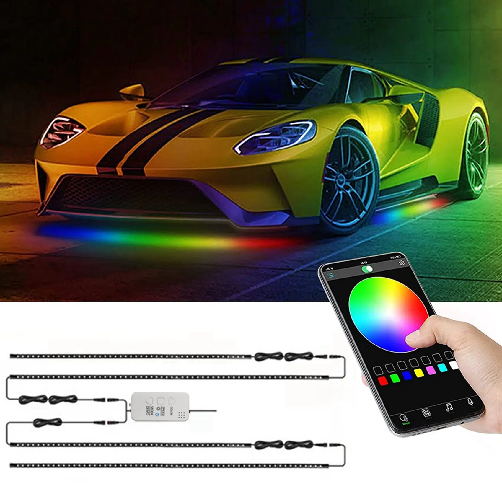 Car Symphony Chassis Light Voice Control APP Colorful Streaming Marquee Trim Light LED Ambient Light for SUV Truck