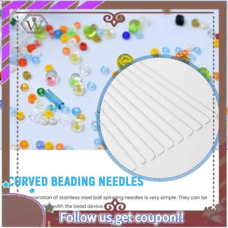 A95D-10 Pieces 6 Inches Curved Beading Needle Stainless Bead Spinner Needle String Bead Needle For Spin And String Bead