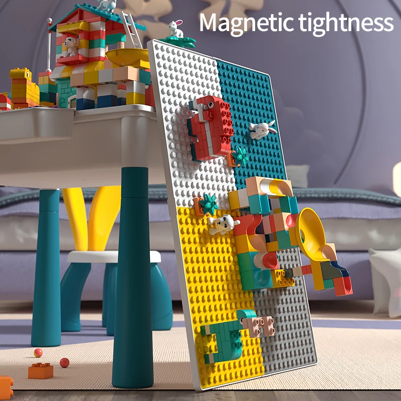 نشاط للأطفال على الوجهين مع مساحة تخزين كبيرة لبنات البناء 6 في 1 طاولة أكل مائية متعددة اللعب للأطفال الصغار