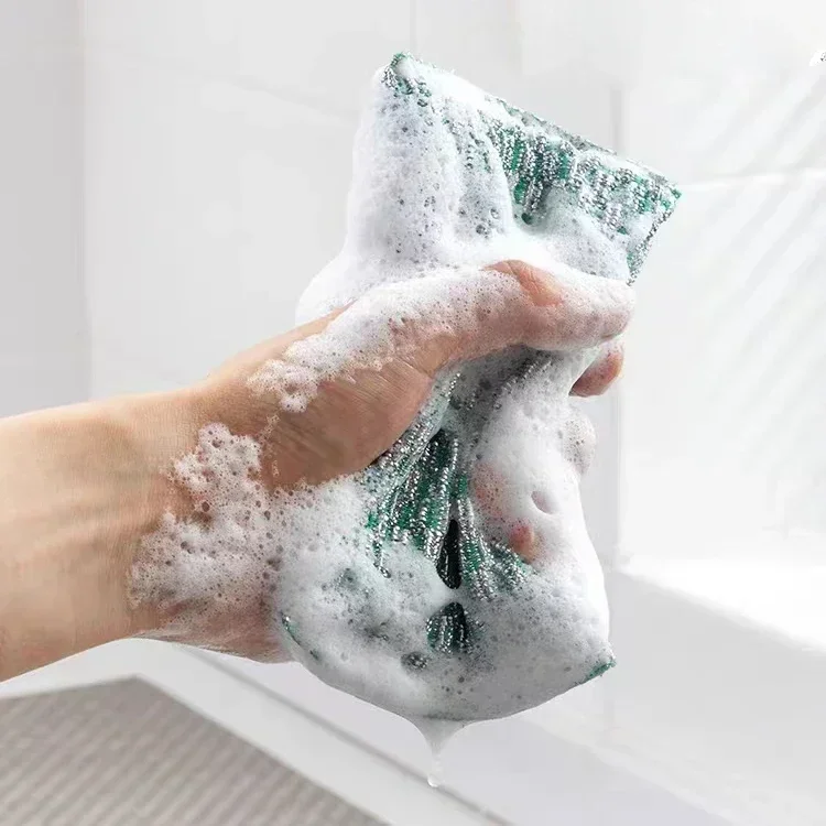 Lots Double Side Sponge Rags Steel Wire Non -oil Brush Reusable Cleaning Cloths Dishrag Dishcloth Household Kitchen Towels Wipes