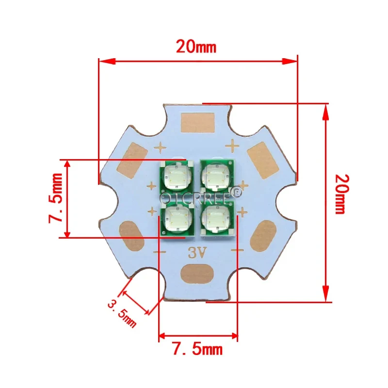 10W-12W Epileds 3535 Cyan Color 495-500nm 4Chips 4LEDs Multi-Chip 3V6V12V High Power LED Emitter Diode with 20mm Copper PCB