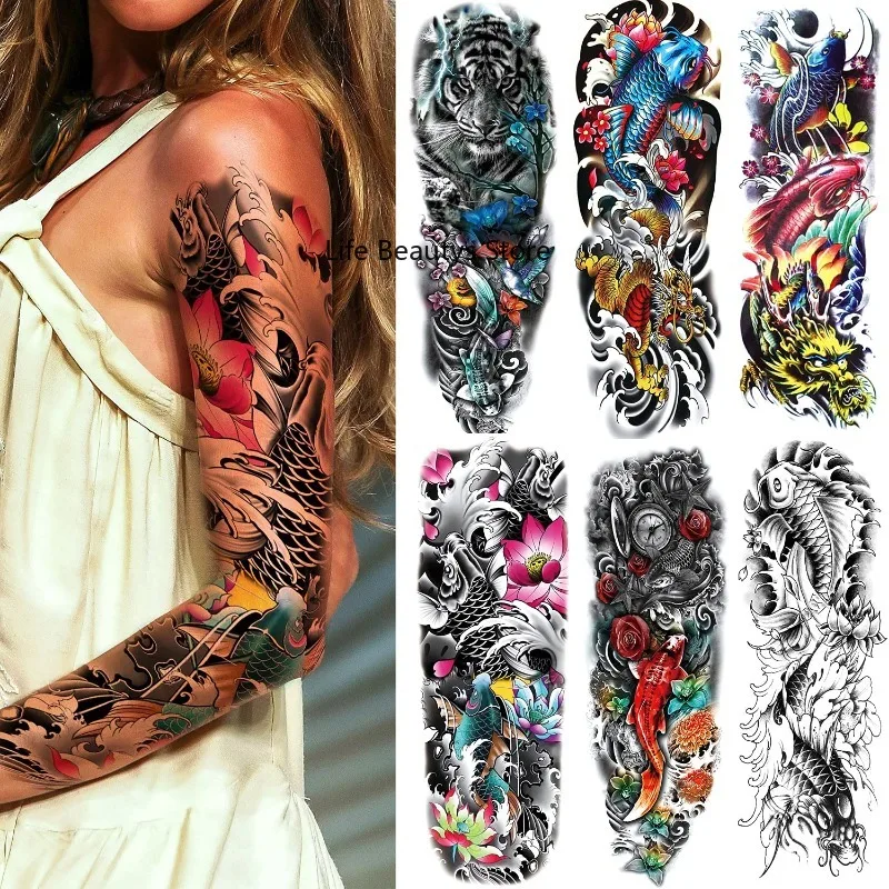 6Sheets Extra Temporary Animal Tattoo Black Tattoo Full sleeve Temporary Tattoo Stickers Body Atr for Man Women