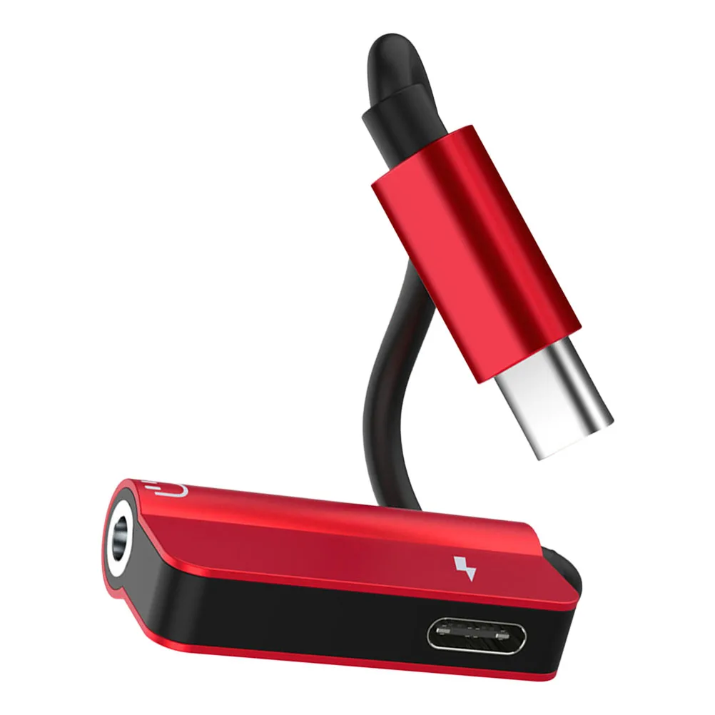 

Red Type-C to 3.5mm Headphone Adapter Converter Portable Long Life Compact Travel Work Compatible Phone Charging Listening