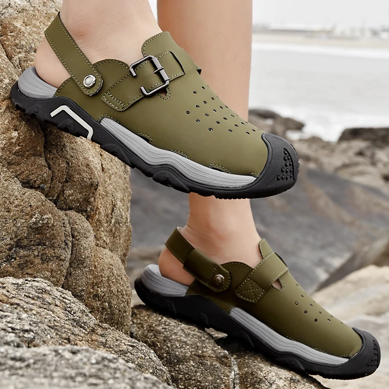 

Летние легкие кожаные повседневные сандалии, мужские кожаные классические тапочки двойного назначения, уличные пляжные удобные мужские сандалии на резиновой мягкой подошве