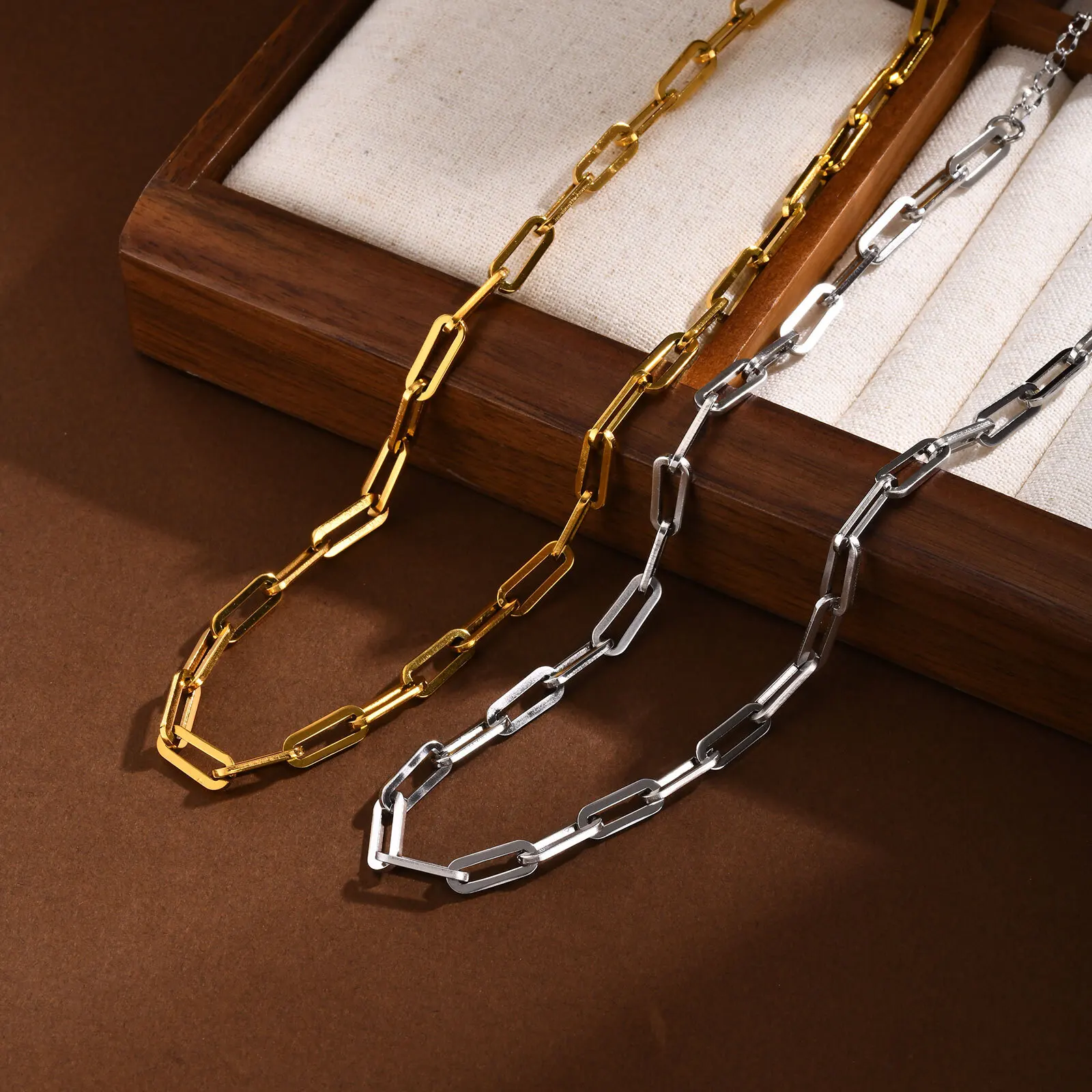 Paperclip Chain Necklace, Stainless Steel Layering Neck Jewelry for Women, Hip Pop Necklace 5mm
