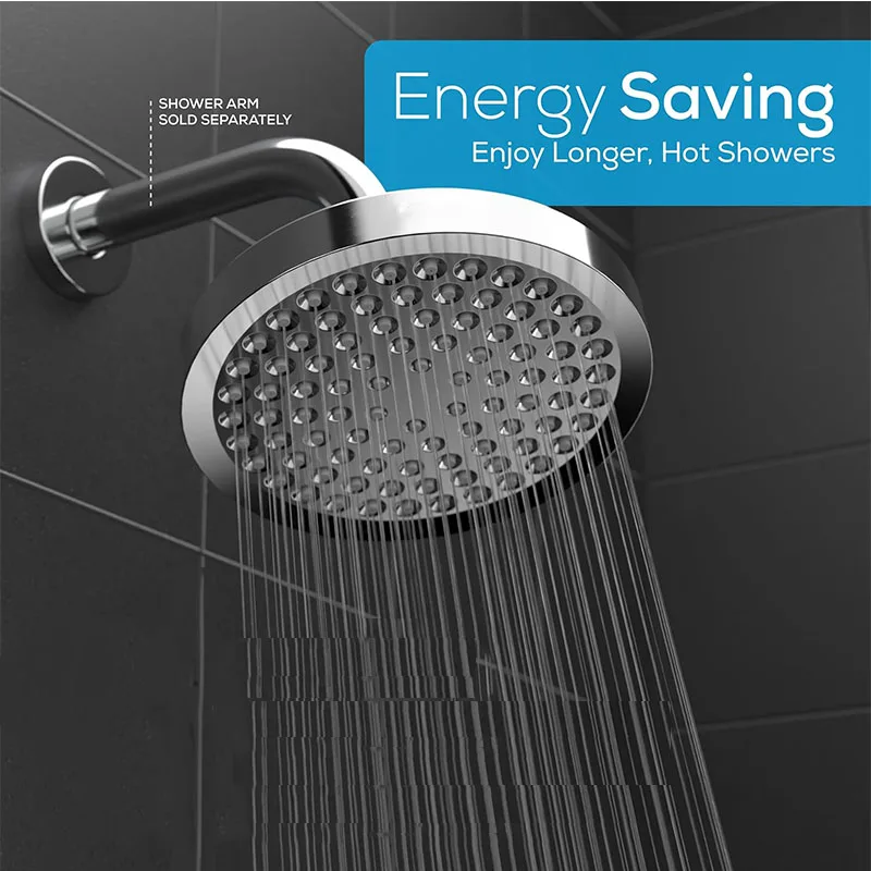 New Round Top Shower Head High Pressure Rain Shower Head with Arm 1min Installation Polished Chrome Anti-Clogging Nozzles