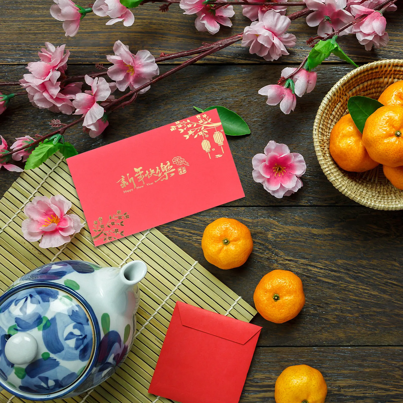 

Набор из 4 красных традиционных поздравительных открыток к Китайскому Новому году, бумажные открытки для пожеланий, декор для подарков