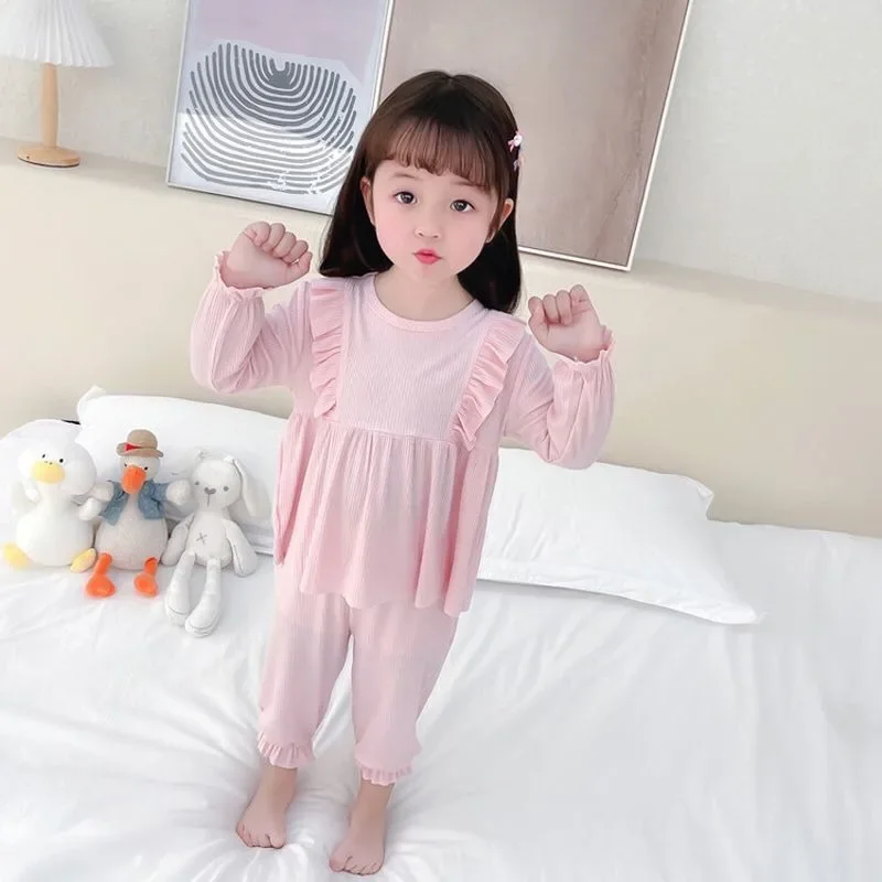 

Cute Tween Girls' All Season Pajamas Sets with Long Sleeve Cooling Comfort Kids' Home Wear for Spring Autumn