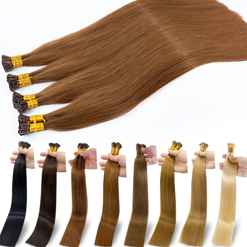 

Long Straight I Tip Hair Extensions 100% Natural Real Human Fusion Hair Keratin Capsule Brown Blonde Color 18-30 inch 50G/pack