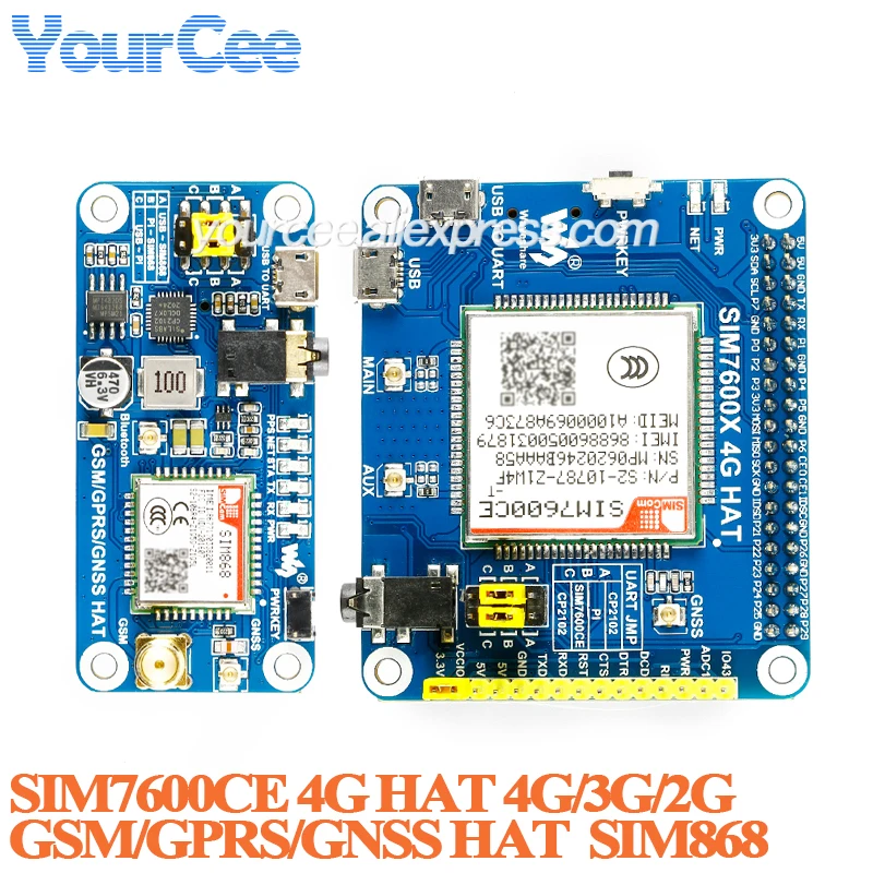SIM7600CE 4G Development Expansion Board 4G/3G/2G GSM/GPRS/GNSS/Ble SIM868 for Raspberry Pi 4th Generation 3b+ for Arduino