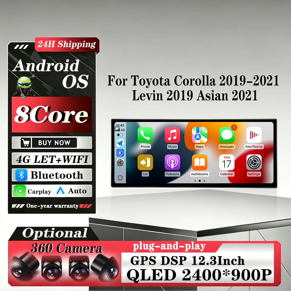 12.3“Car Radio Multimedia Player For Toyota Corolla 2019-2021 Levin 2019 Asian 2021 Car Stereo DSP WiFi 4G HD Screen GPS Navi
