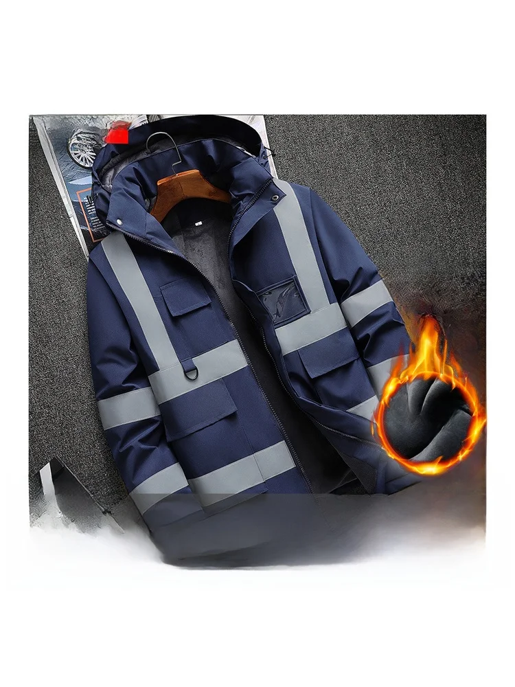 

Утепленная зимняя куртка для мужчин: ветрозащитная, светоотражающая, большого размера, хлопковая, для работы на улице, повседневная, деловая, с воротником-стойкой