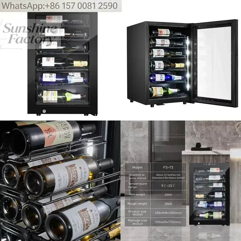 Vinopro Freestanding 72L Wine Cabinet 22-Bottle Capacity OEM/ODM Glass Door Wine Cooler Fridge Electric Power for Household