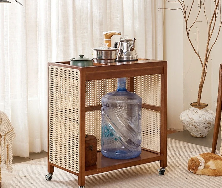Rattan coffee table cabinet, removable, integrated kettle