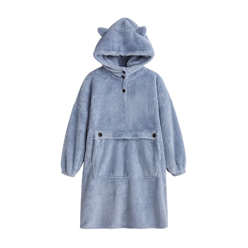 Unisex Robes Men Winter Dressing Gown Winter Warm Fleece Robe Pullover Hooded Women Winter Dressing Gown Robes Soft Bathrobe