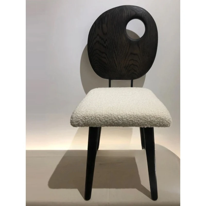 Wabi Sansan Lamb Fleece Ash Wood Dining Chair Bedroom Book Chair Designer Retro Style Homestay Hotel Single Chair