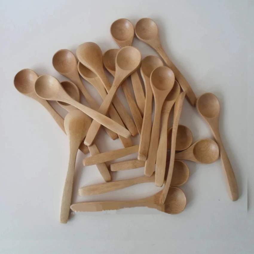 100Pcs/Set Wooden Honey Spoon Ecofriendly Household Tableware Bamboo Kitchen Condiment Scoop Coffee Spoon Dessert Spoon Teaspoon