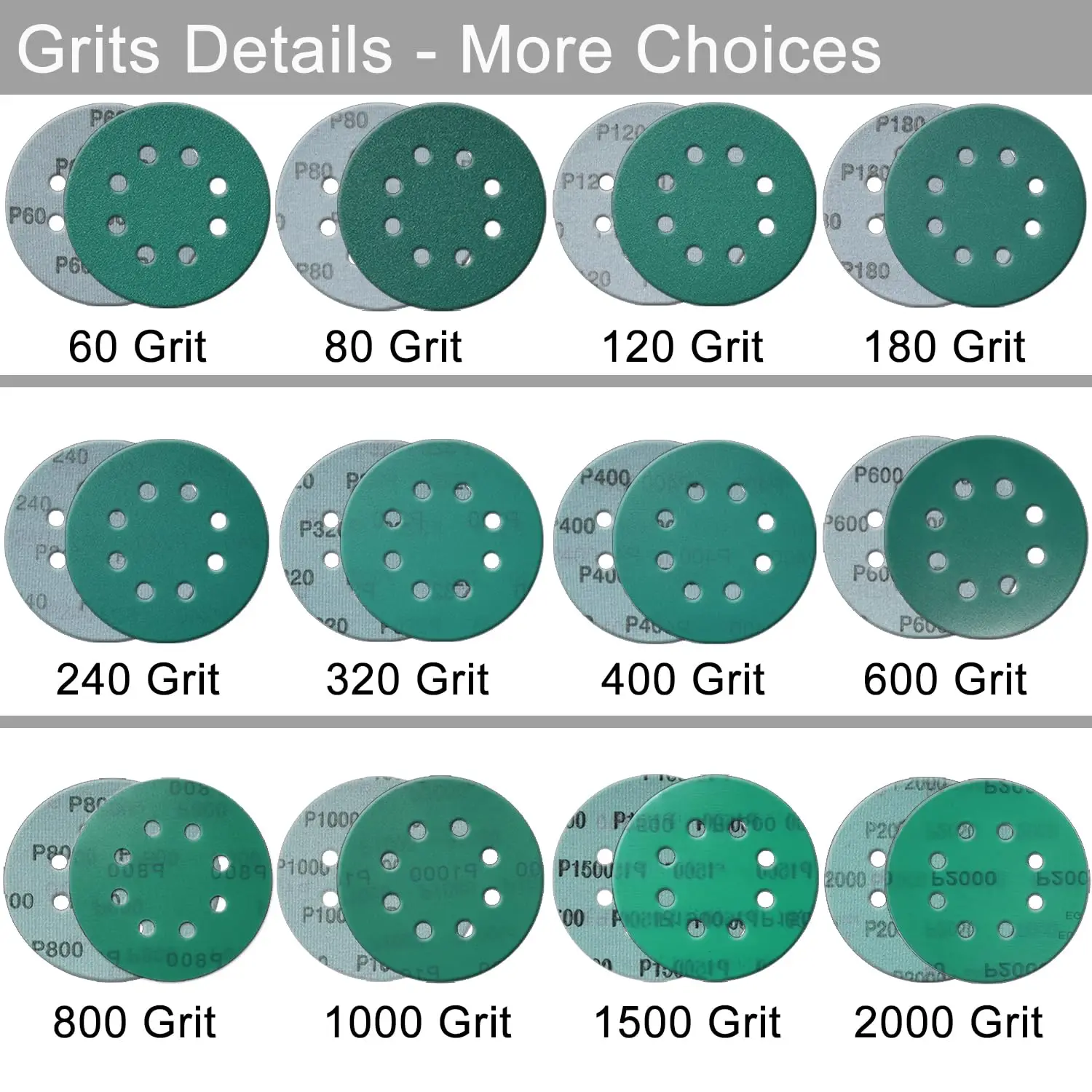 40Pcs 5 Inch 125MM 8 Holes 60 to 2000 Grits Hook and Loop Polyester Film Sandpaper Sanding Disc Abrasive Polishing Tools