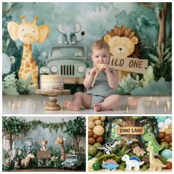 Jungle Animals Baby Birthday Decortaion Photography Backdrop Wild One Newborn Birthday Party Decor Baby Shower Photo Background