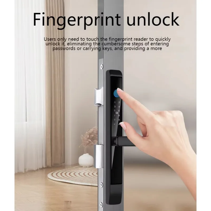 STLF Tuya WiFi Smart App Lock Fingerprint Door Handle Digital Keyless Lock Waterproof Wood Steel Doors Narrow Profile Aluminum