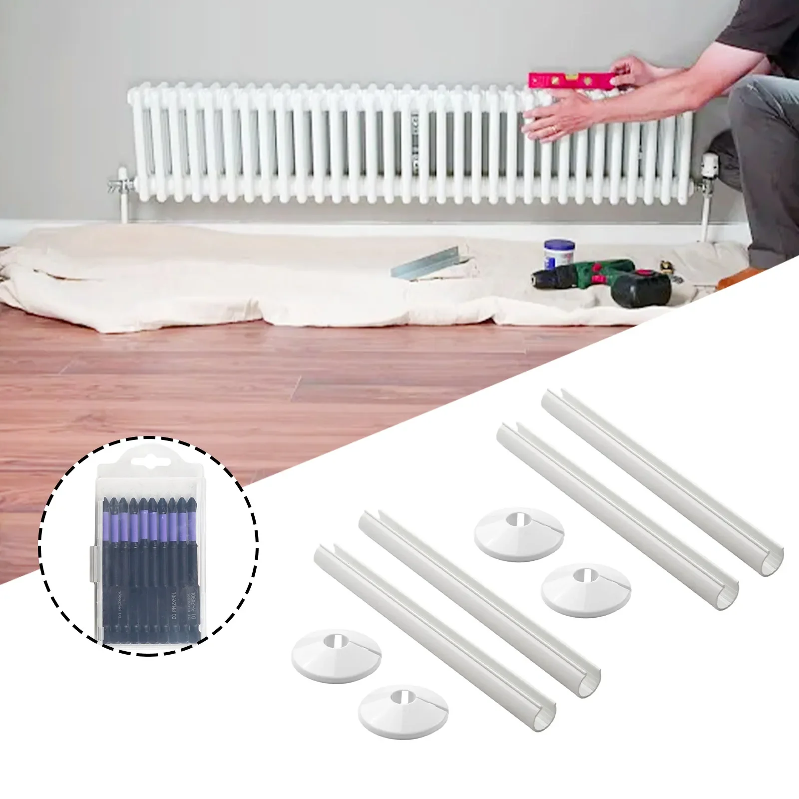 8pc Pipes Radiator Pipes Covers Sleeve Plastic 200mm Length 15mm Collars Pipes For Radiator Pipe Sizes Kitchen Bathroom Parts