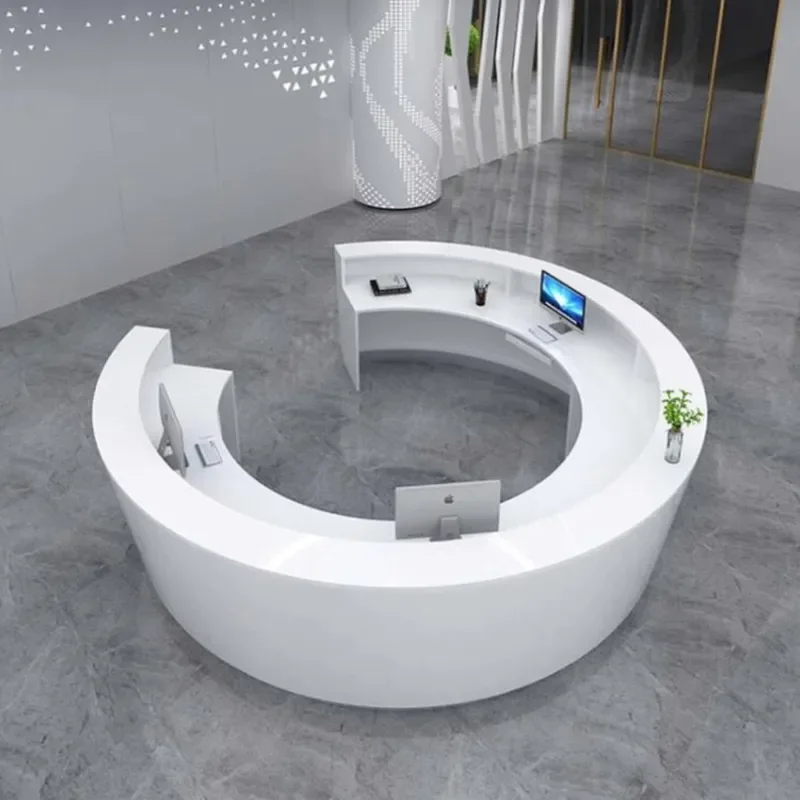 Modern Painted Semi-Circular Reception Desk Cabinet for Hospital Government Lobby Consultation Service Counter