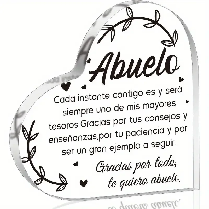 [2D Flat] 1 pieza de regalo acrílico para abuelo español: placa de corazón acrílica para el día del padre, cuaderno de memoria para abuelo